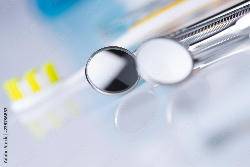 Dentist, Dental tools on a white background, Teeth and jaw. Dentist, Dental tools on a white background, Teeth and jaw.