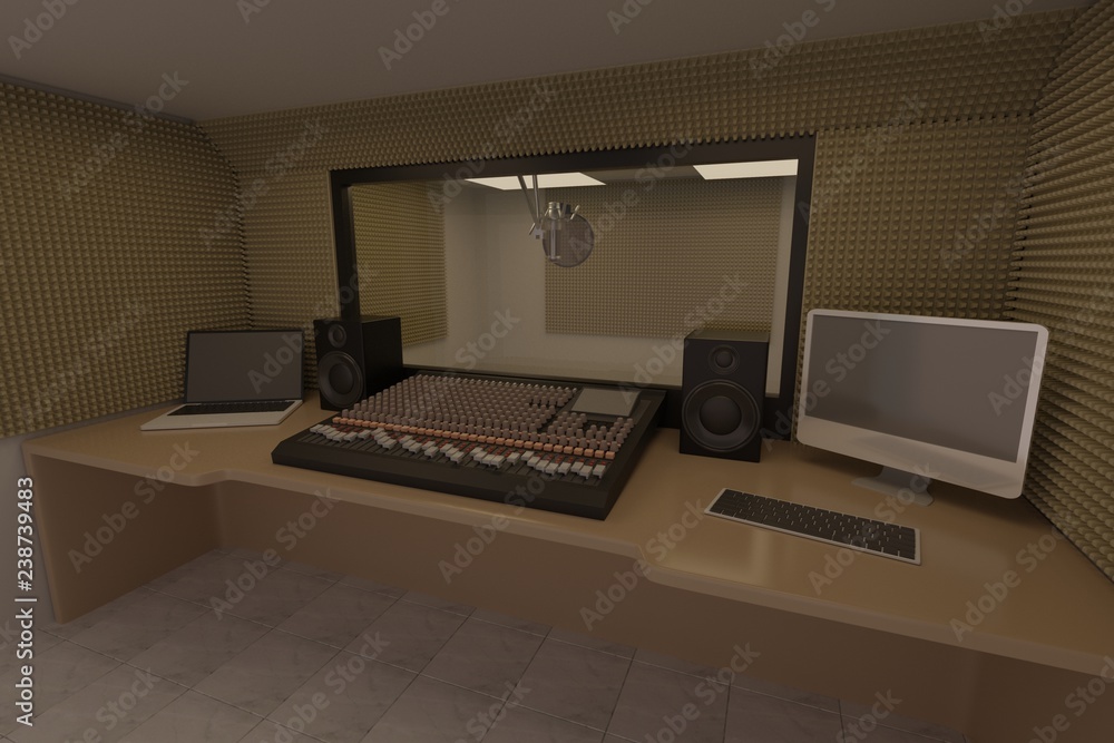 Recording studio 3d render Recording studio 3d render