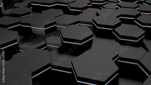 Φωτογραφία 3D illustration of abstract futuristic background from many different hexagons, honeycomb made of iron, silver and gold, with scratches and rust, old, idea for screensaver