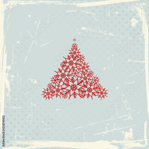 Red Christmas Tree Snowflakes Retro Background