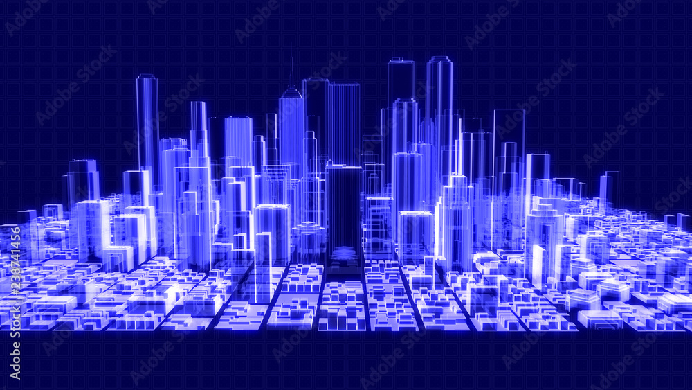 3D illustration of a holographic city 3D illustration of a holographic city