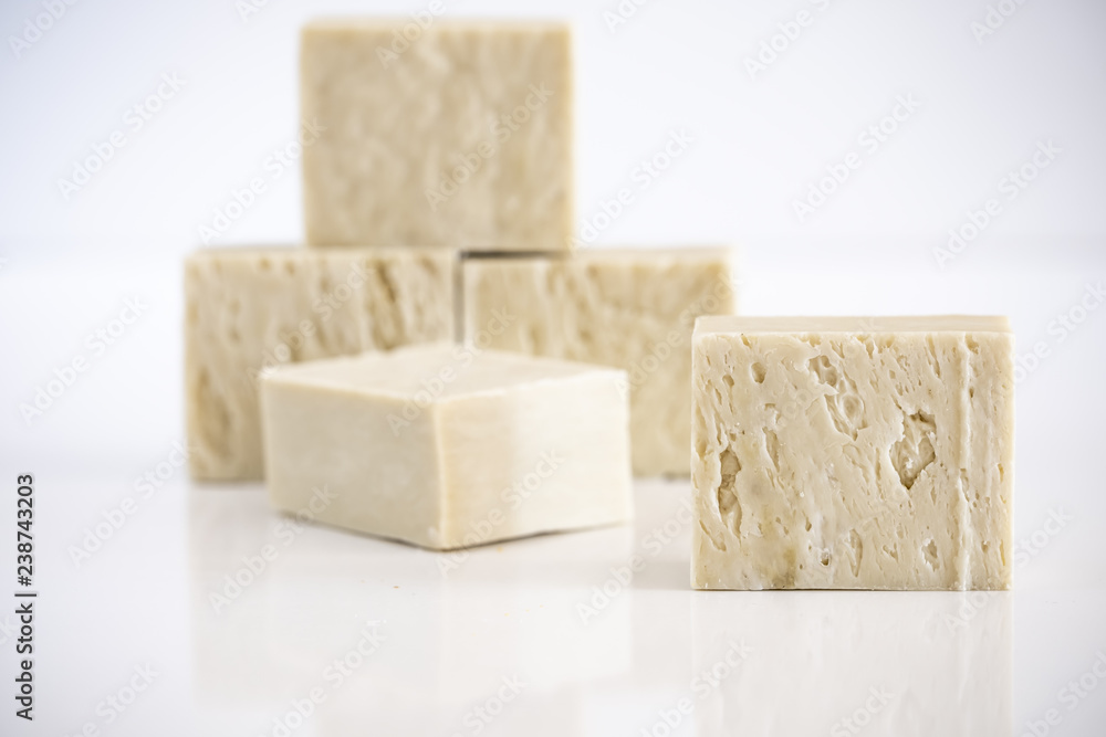 Natural handmade white soap bars isolated on white Natural handmade white soap bars isolated on white