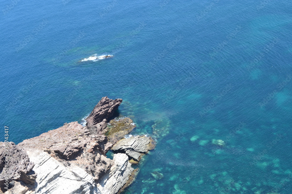 The incredible seascaping view of beach with blue sea in morocco in summer