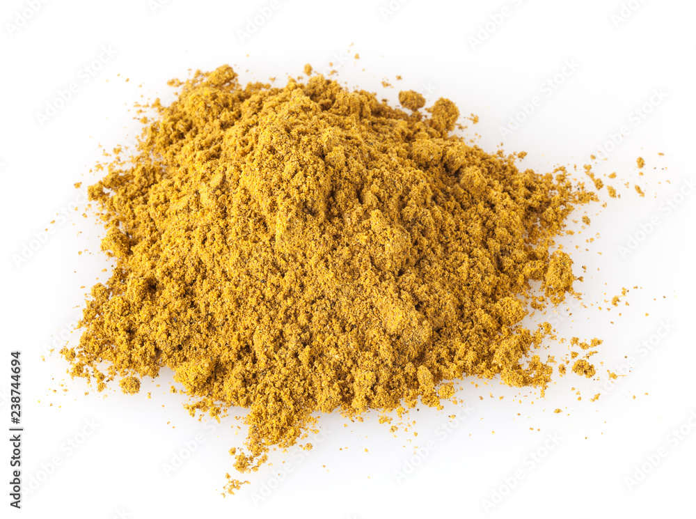 Pile of curry powder isolated on white background Pile of curry powder isolated on white background