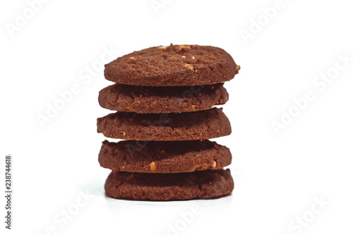 Traditional chocolate cashew butter cookies on white background for food and sweet desserts concept