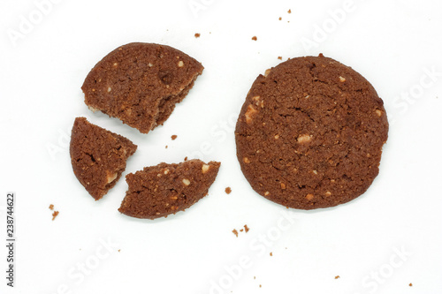 Traditional chocolate cashew butter cookies on white background for food and sweet desserts concept