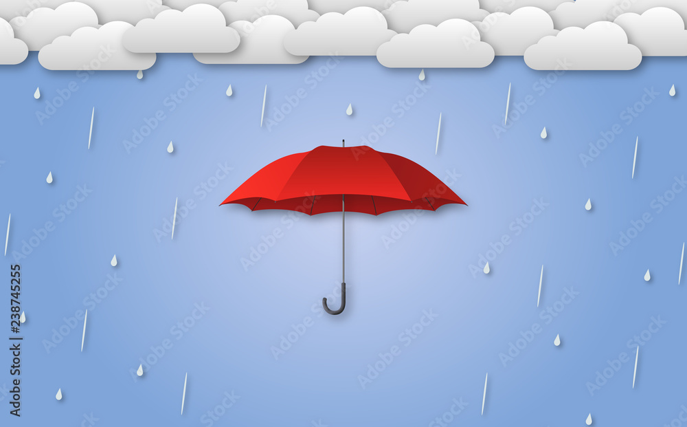 Red umbrella in rainy weather