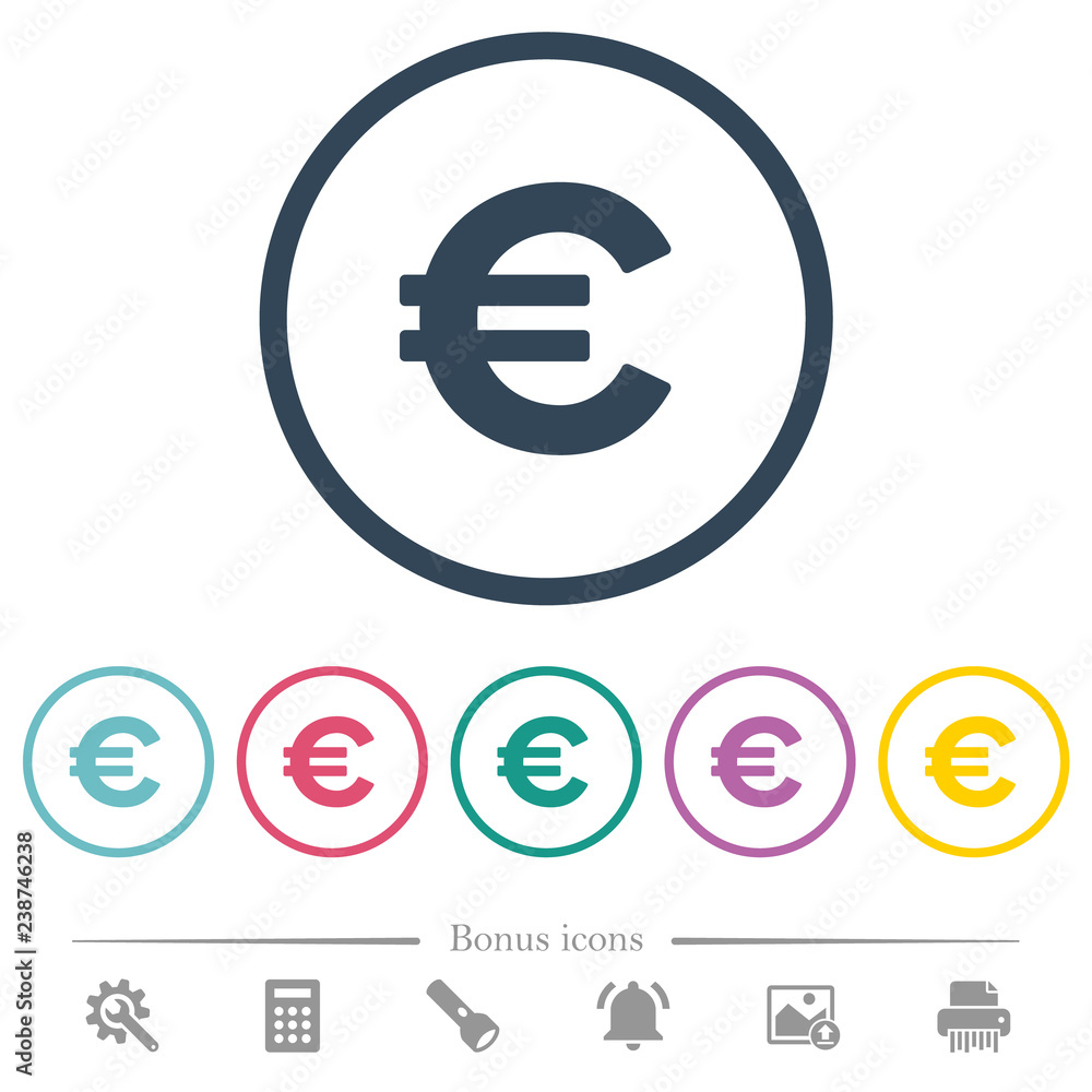 Euro sign flat color icons in round outlines Euro sign flat color icons in round outlines