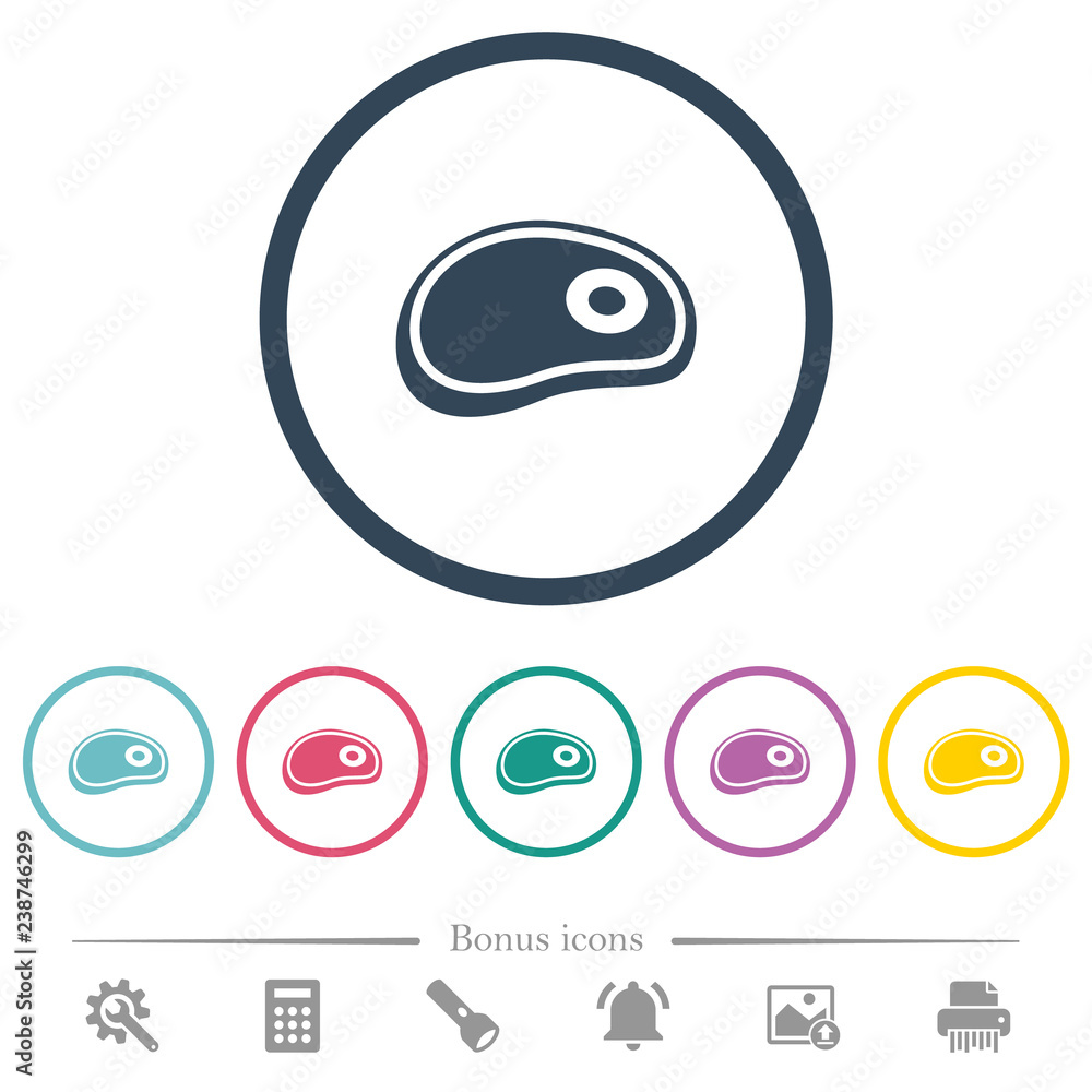 Obraz premium Steak flat color icons in round outlines