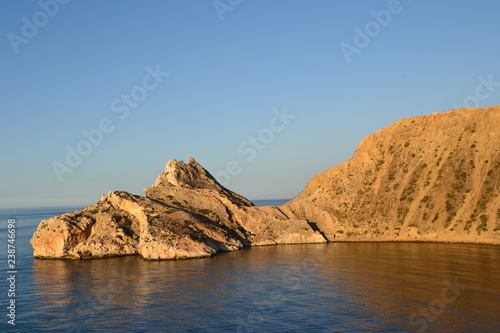 The incredible seascaping view of beach with blue sea in morocco in summer