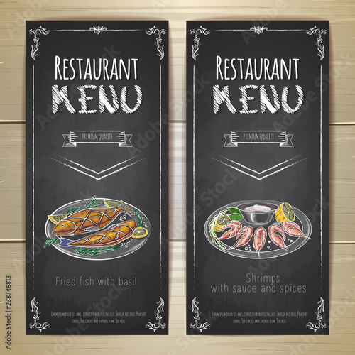 Set of restaurant menu chalk drawing banners
