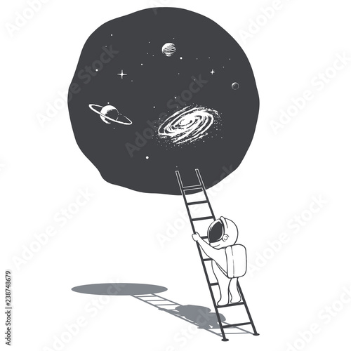 an astronaut climbs the ladder into space