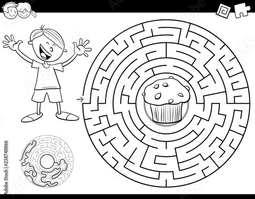 maze color book with boy and muffin