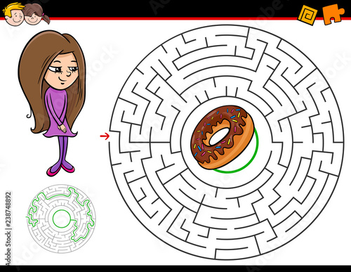 cartoon maze game with girl and doughnut