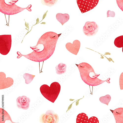 Happy Valentine's day watercolor vector seamless pattern.
