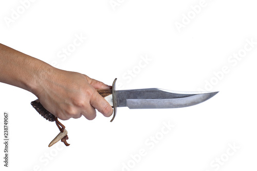 Foto Isolated image of a male hand holding a sharp knife in white background