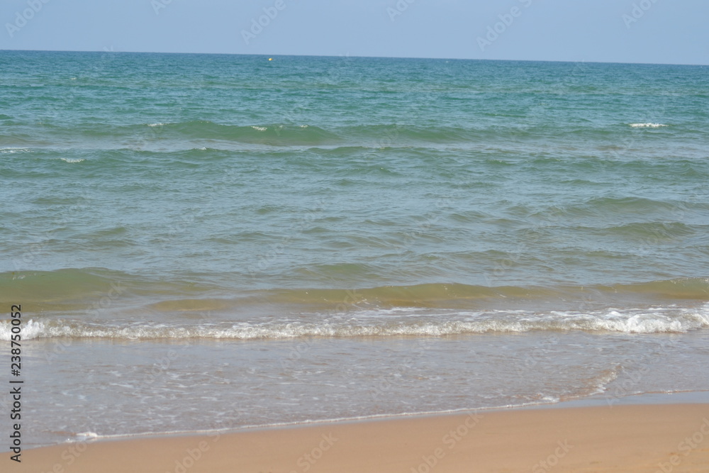 The incredible seascaping view of beach with blue sea in morocco in summer