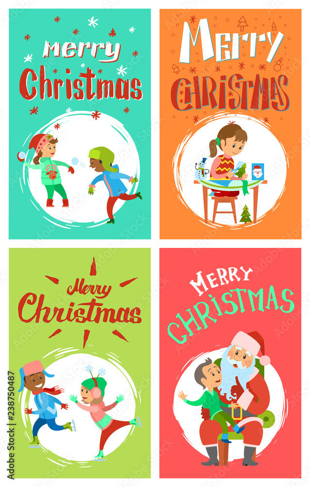 New Year Holidays Merry Christmas Postcards Set