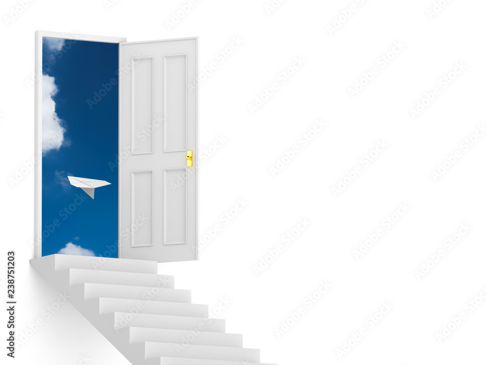 青空へ開く扉と紙飛行機のイラストcg Stock Illustration Adobe Stock