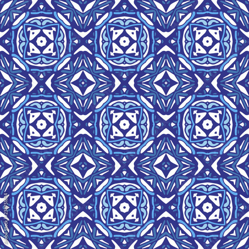 Damask mosaic geometric blue seamless tiles vector design