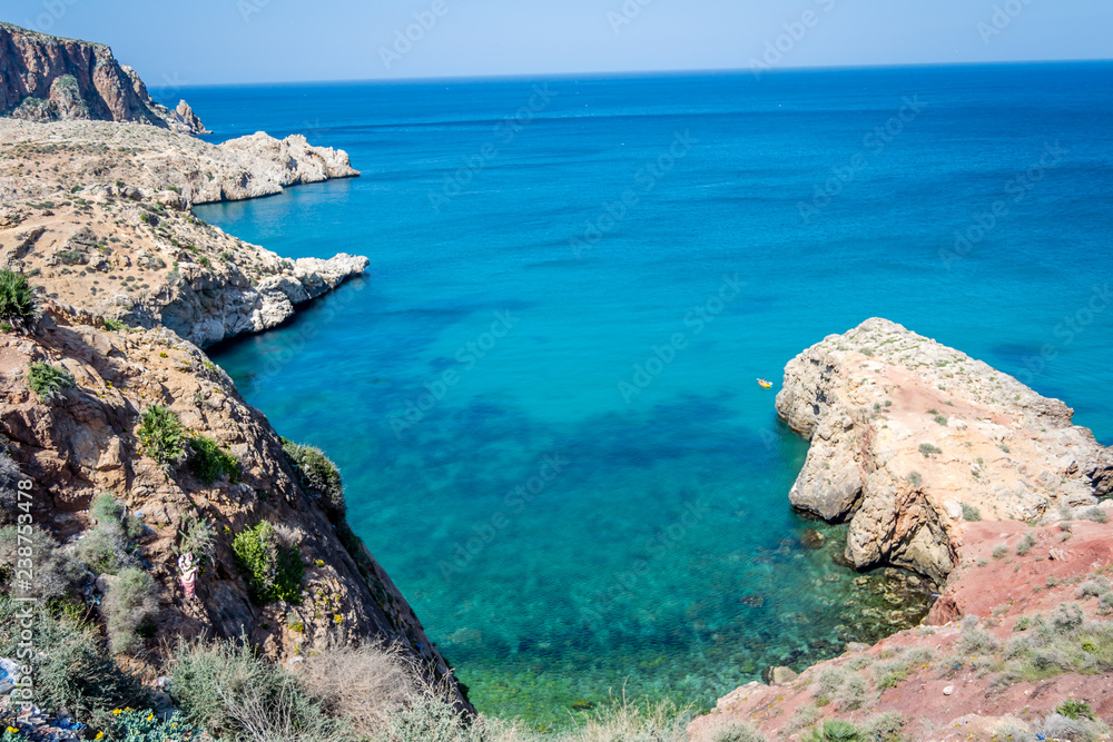 The incredible seascaping view of beach with blue sea in morocco in summer