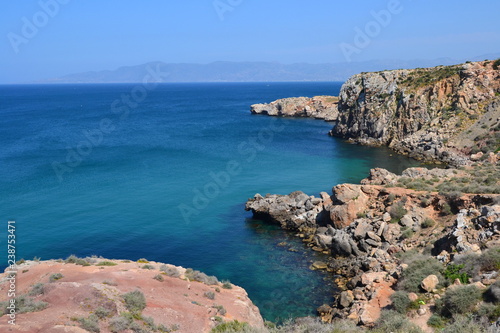 The incredible seascaping view of beach with blue sea in morocco in summer