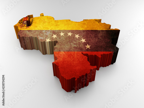 Venezuela 3d textured map with a venezuelan flag