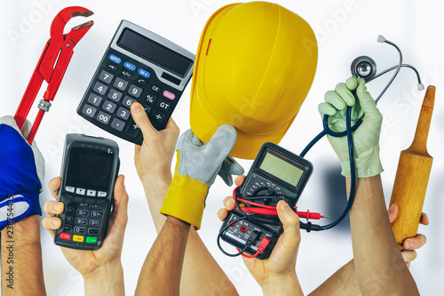 Cuadro en lienzo employee labor union - group of various profession workers with tools in hands