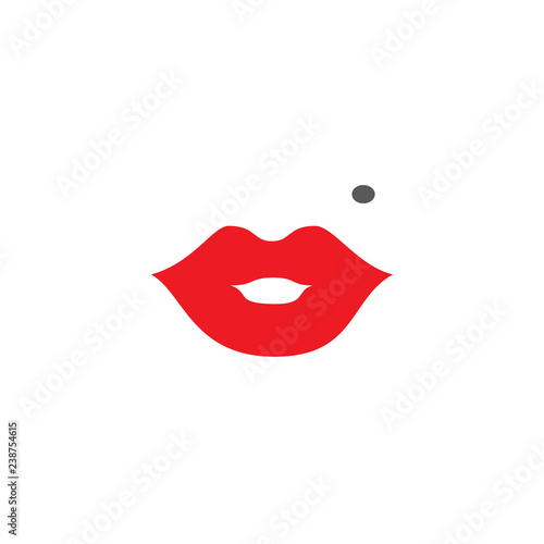 Female lips and birthmark above. Set of vector icons. Lips at the time of a kiss. Flat design.