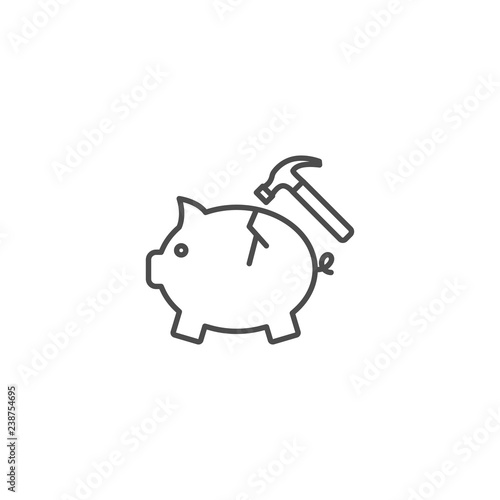Hammer breaks a piggy bank vector icon