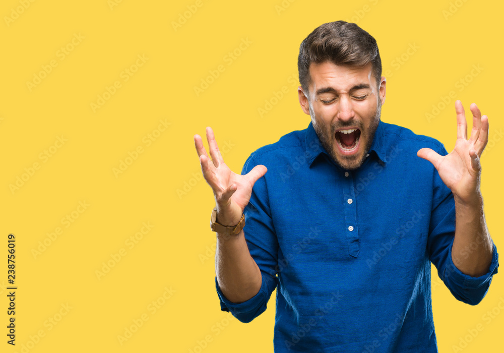 Young handsome man over isolated background celebrating mad and crazy for success with arms raised and closed eyes screaming excited. Winner concept Young handsome man over isolated background celebrating mad and crazy for success with arms raised and closed eyes screaming excited. Winner concept