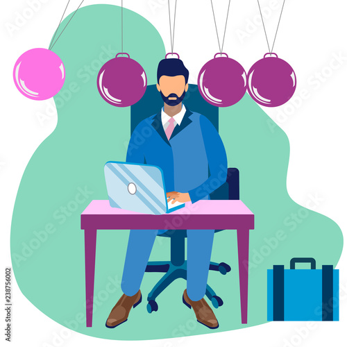 Metaphor of Newtons cradle in minimalist style. Businessman head replaces one ball Cartoon Vector