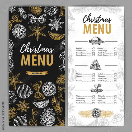 Hand drawing Christmas holiday menu design. Restaurant menu
