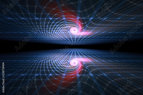 spirals and swirls in the electromagnetic field, electron matrix in perspective, abstract illustration