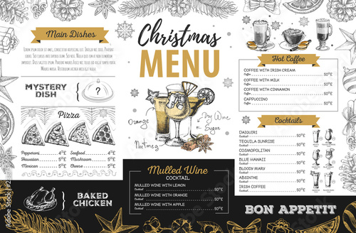 Hand drawing Christmas holiday menu design. Restaurant menu