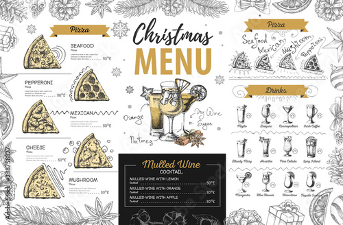Hand drawing Christmas holiday menu design. Restaurant menu