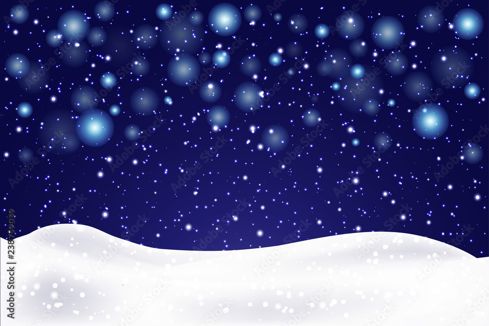 Christmas landscape with falling snowflakes. Snow background. Realistic snowdrift isolated. Vector illustration. Christmas landscape with falling snowflakes. Snow background. Realistic snowdrift isolated. Vector illustration.
