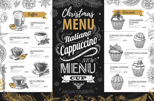 Hand drawing Christmas holiday menu design. Restaurant menu