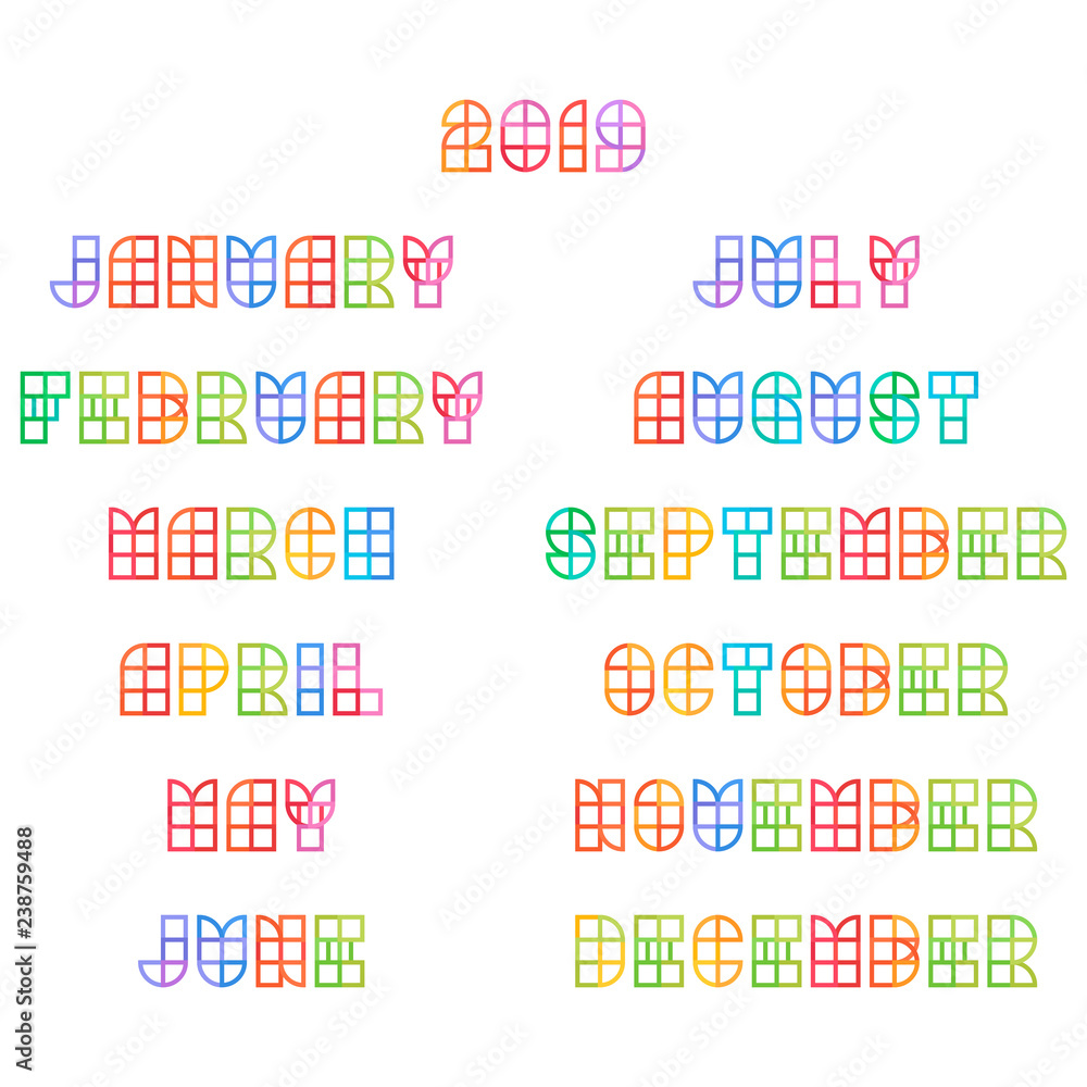 Vector Calendar 2019 Months Flat Geometric Style Vector Calendar 2019 Months Flat Geometric Style