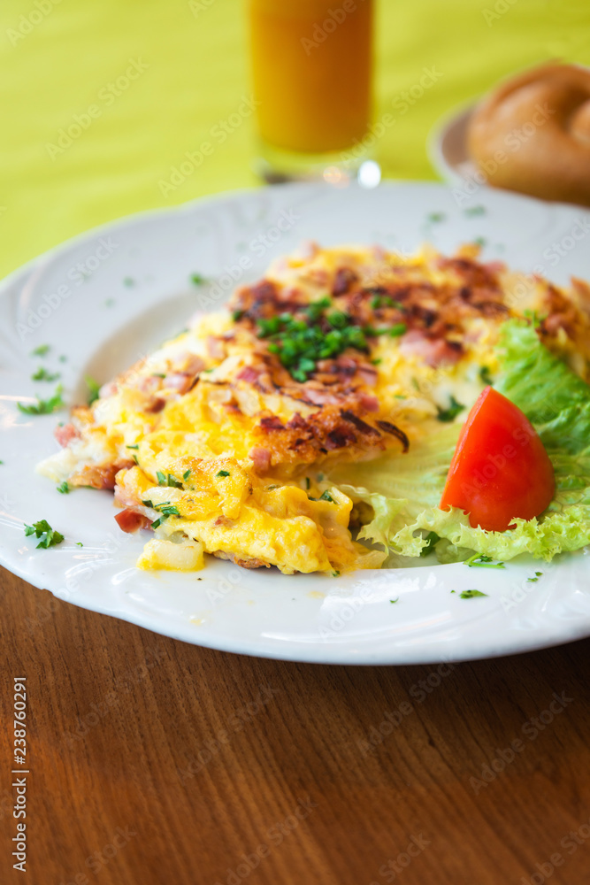 French Omelette with Potatoes, Mushroom and Salad French Omelette with Potatoes, Mushroom and Salad