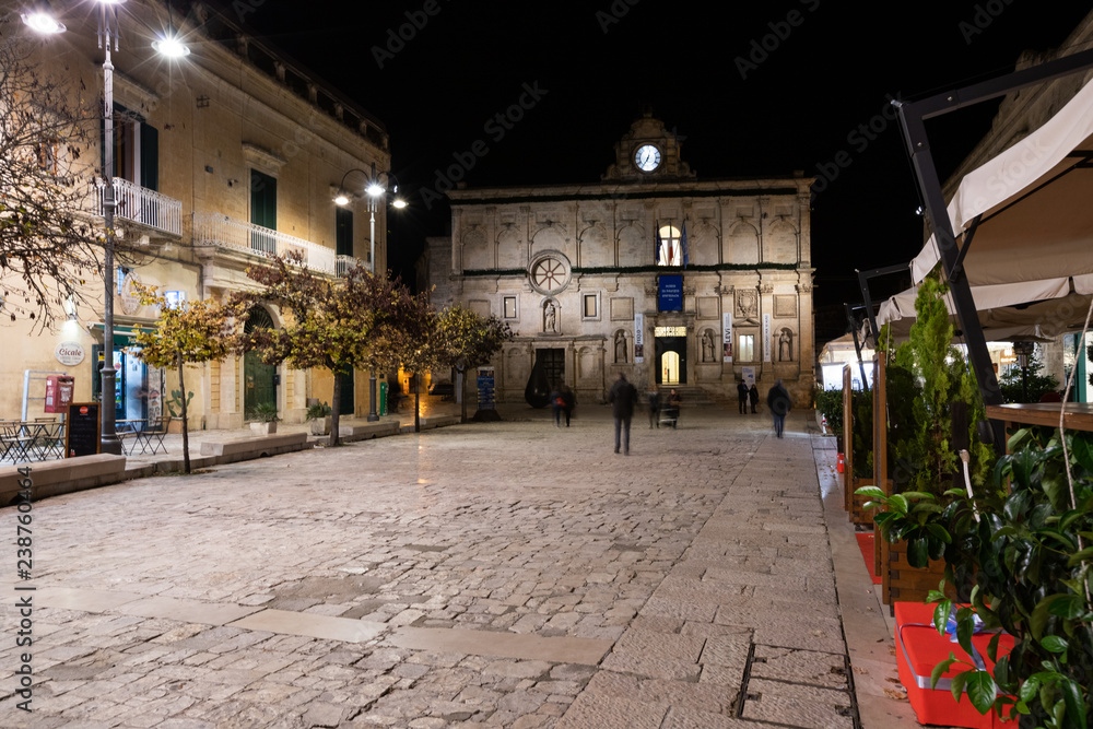 National Museum of Medieval and Modern Art of Basilicata by night, Palazzo Lanfranchi, Matera, Italy