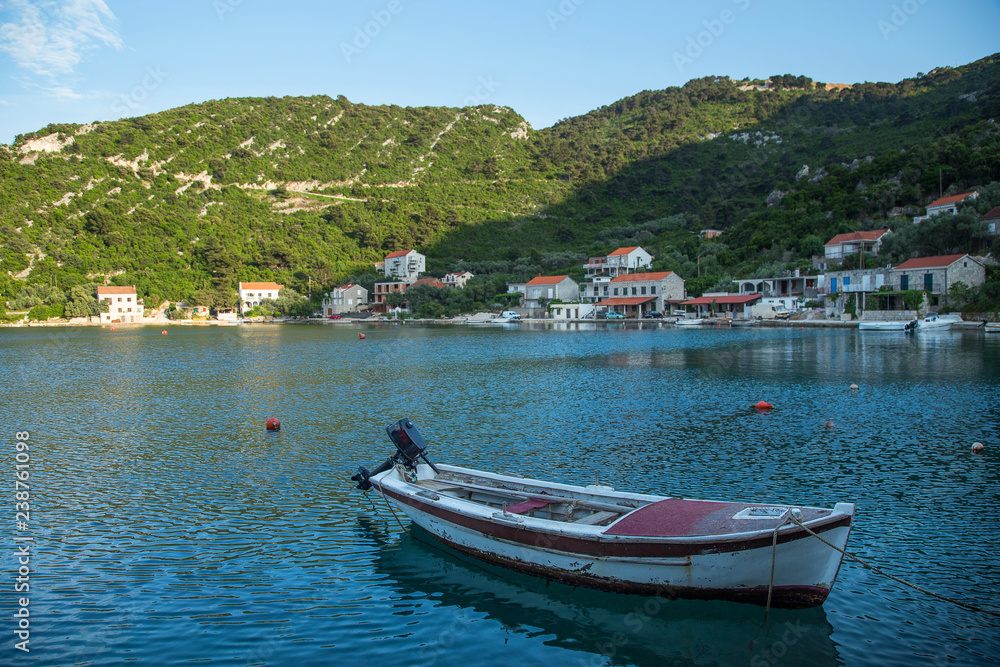 Boat at Prozurska luka on island Mljet in Croatia