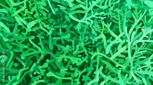 painted green background of thickets of coral underwater