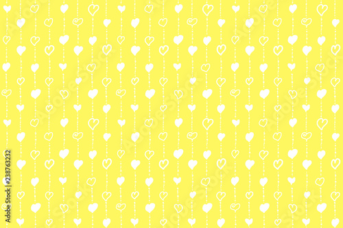 Pattern for Valentine's Day. Cute hand drawn hearts and dots on yellow background