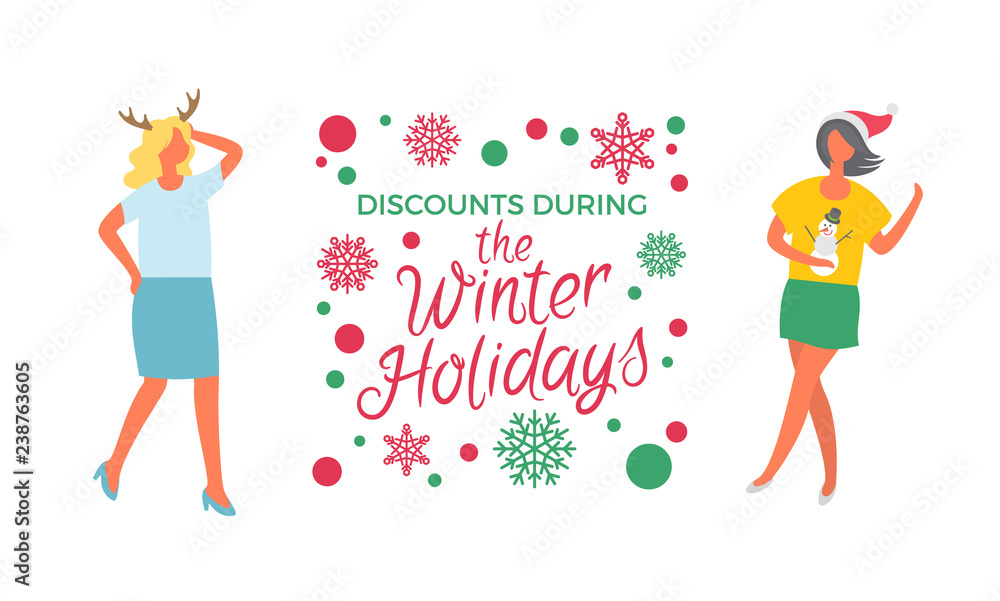 Discounts During Winter Holidays Sale Poster Woman Discounts During Winter Holidays Sale Poster Woman