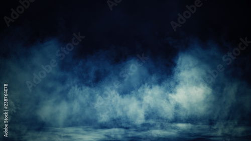 Colorful smoke on floor . Isolated black background . Misty fog effect texture overlays for text or space