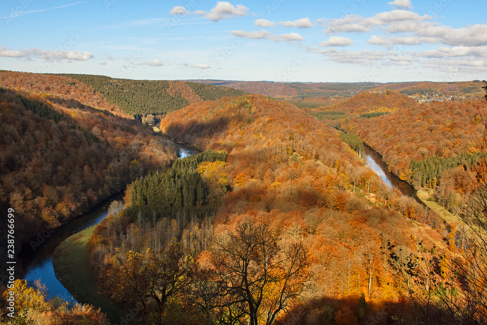 Aerial panorama view on the river Semois Belgium Ardennes