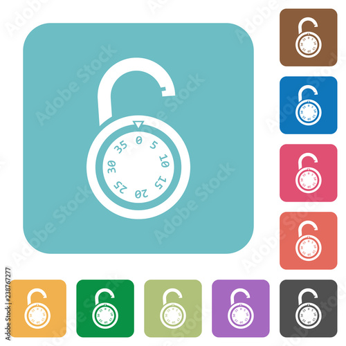 Unlocked round combination lock rounded square flat icons