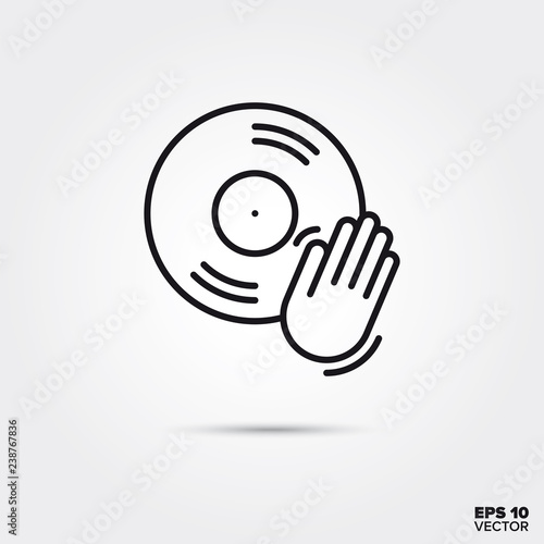 scratching a vinyl record vector line icon