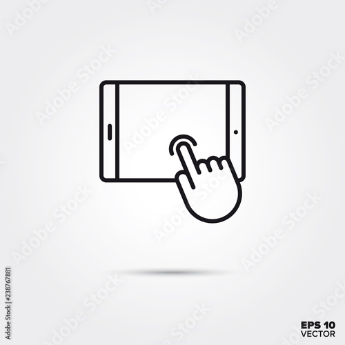 hand tapping on tablet screen vector line icon